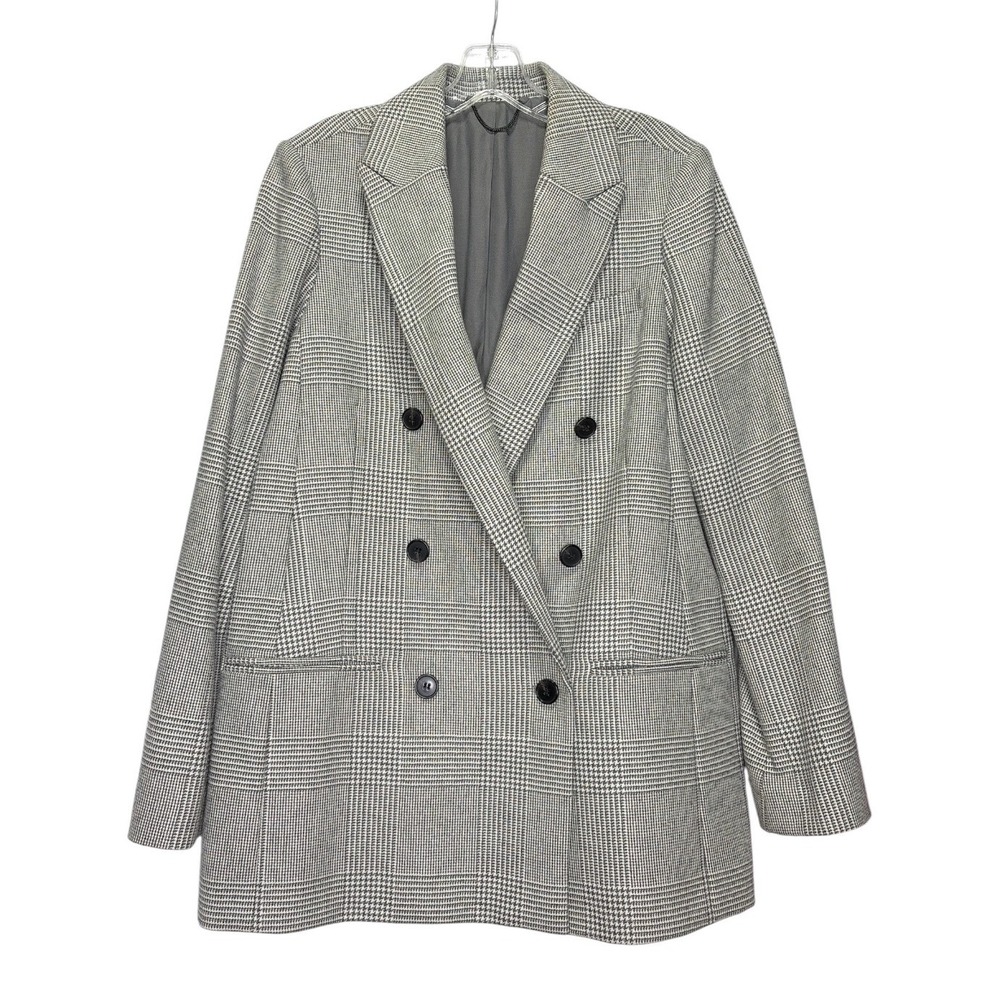 AllSaints Astrid Gray Glen Plaid Double Breasted Italian Wool Blazer US 10 NEW